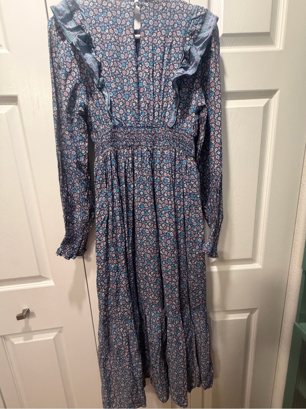 In Loom Navy Maxi Dress with Pink & Orange Floral Yoke - Picture 6 of 8